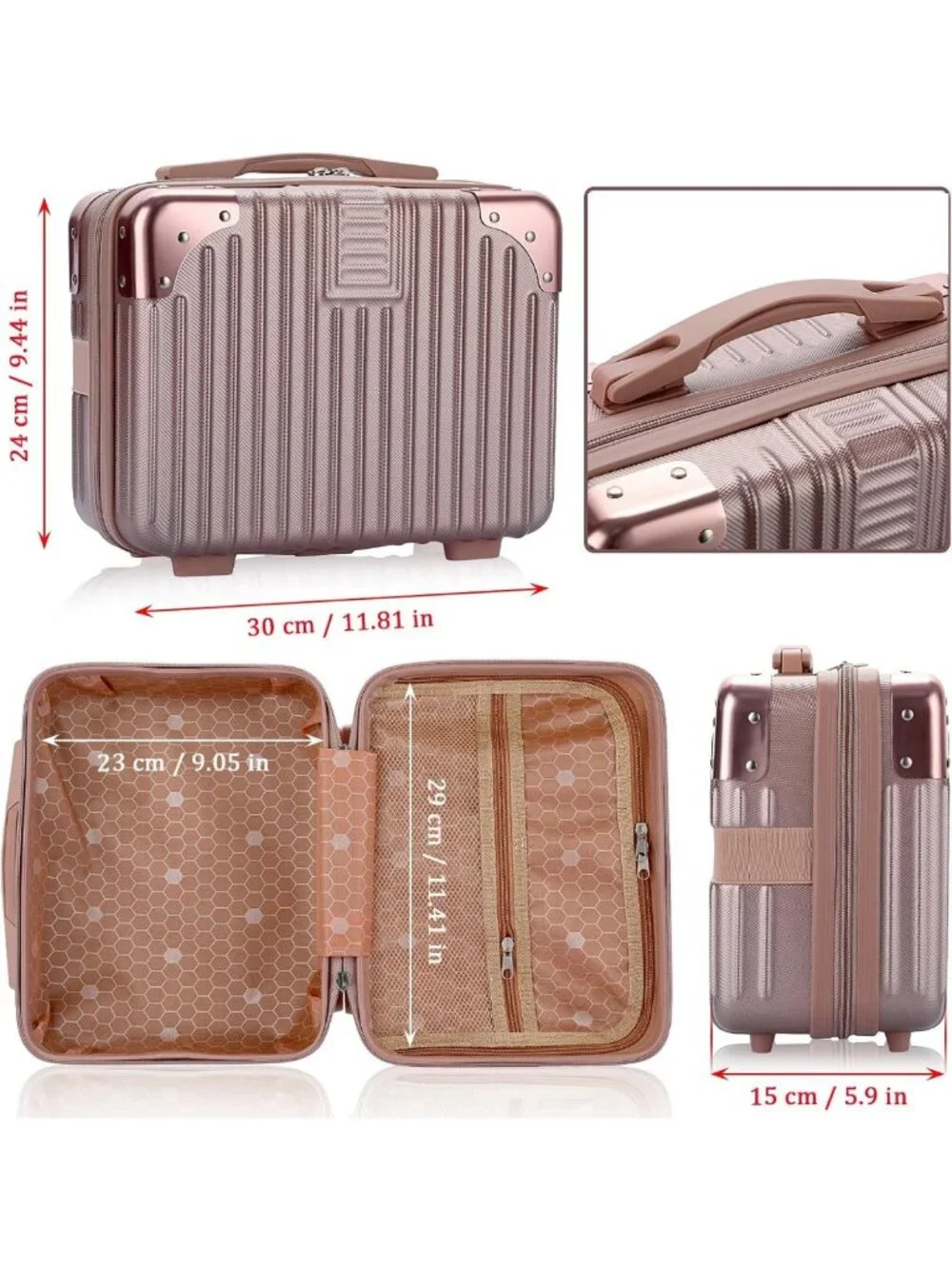 Portable Hard Shell Cosmetic Travel Case - Mini Makeup Suitcase with Elastic